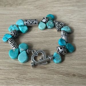 925 Silver and Turquoise bead bracelet | Mixed Artisan Silver Beads